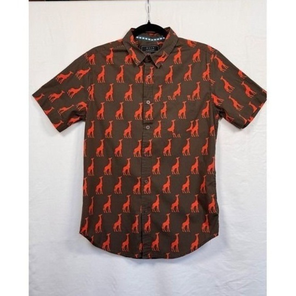 Safari Quirky 21Men Brown Orange Giraffe Print Button Down Shirt Mens Small - Picture 2 of 3